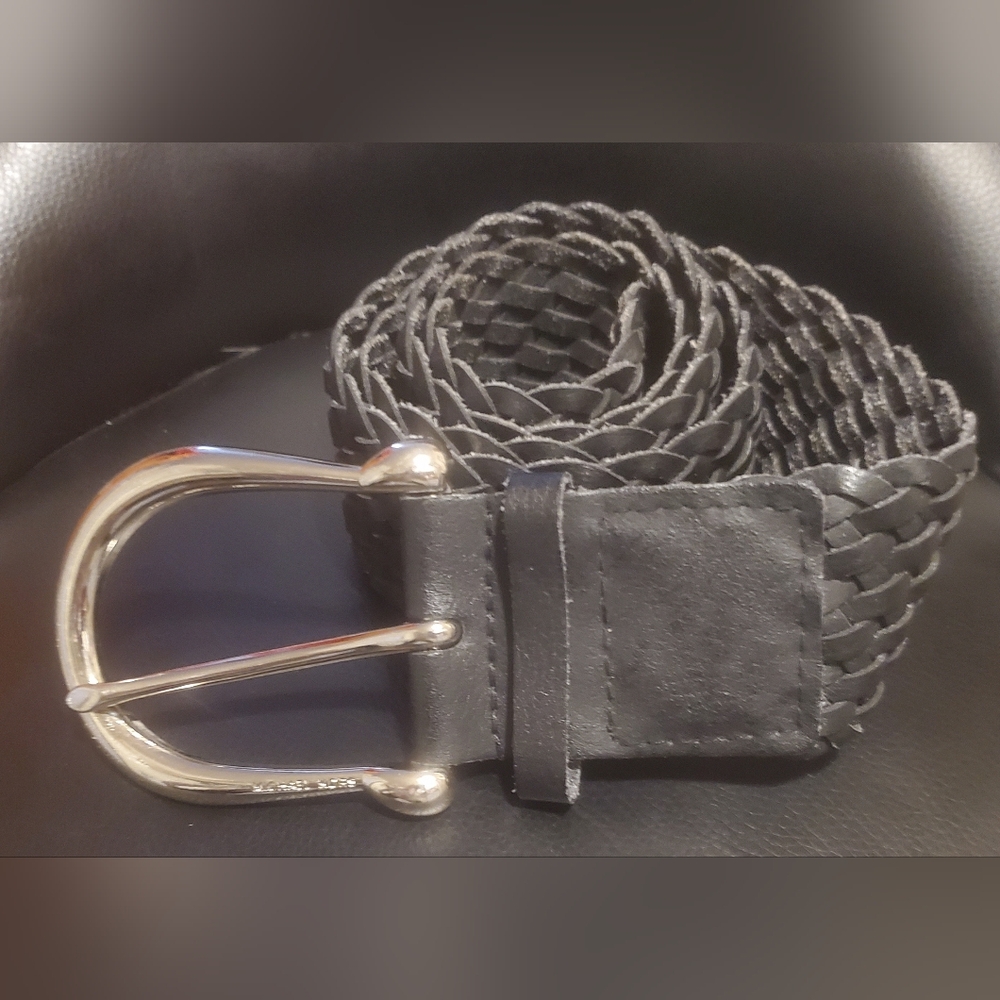 Michael Kors Black Leather Braided Belt.